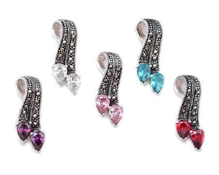 Montana: 1.5ct Russian Ice CZ & Marcasite Ribbon Drop Pendant - 1000Jewels.com