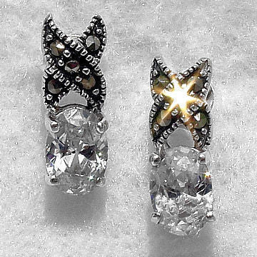 Kate: 2.0ct Russian Ice CZ & Marcasite Hugs-n-Kisses Post Earrings - 1000Jewels.com
