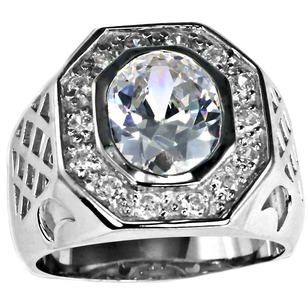 Marcus: 4.42ct Russian IOF Diamond CZ Silver Signet Style Bling Ring - 1000Jewels.com