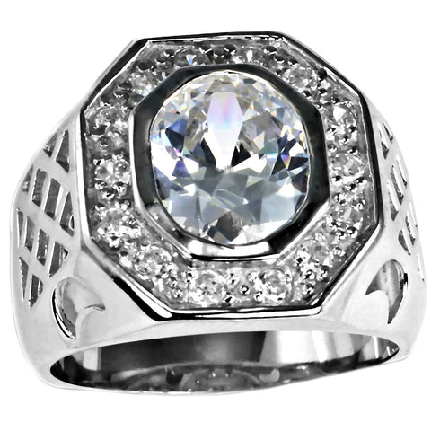 Marcus: 4.42ct Russian IOF Diamond CZ Silver Signet Style Bling Ring - 1000Jewels.com