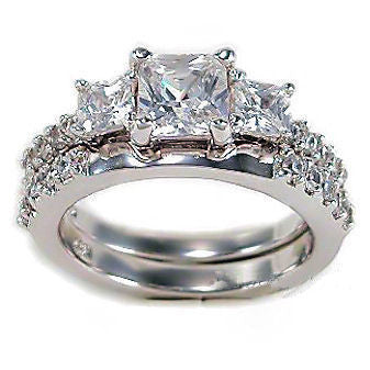 Katarina: 2.64ct 3 Stone Princess Cut Ice on Fire CZ Wedding Set - 1000Jewels.com