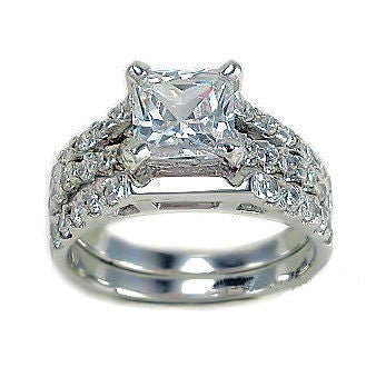 Elena: 3.3ct Princess Cut Ice on Fire Diamond CZ Wedding Ring Set - 1000Jewels.com