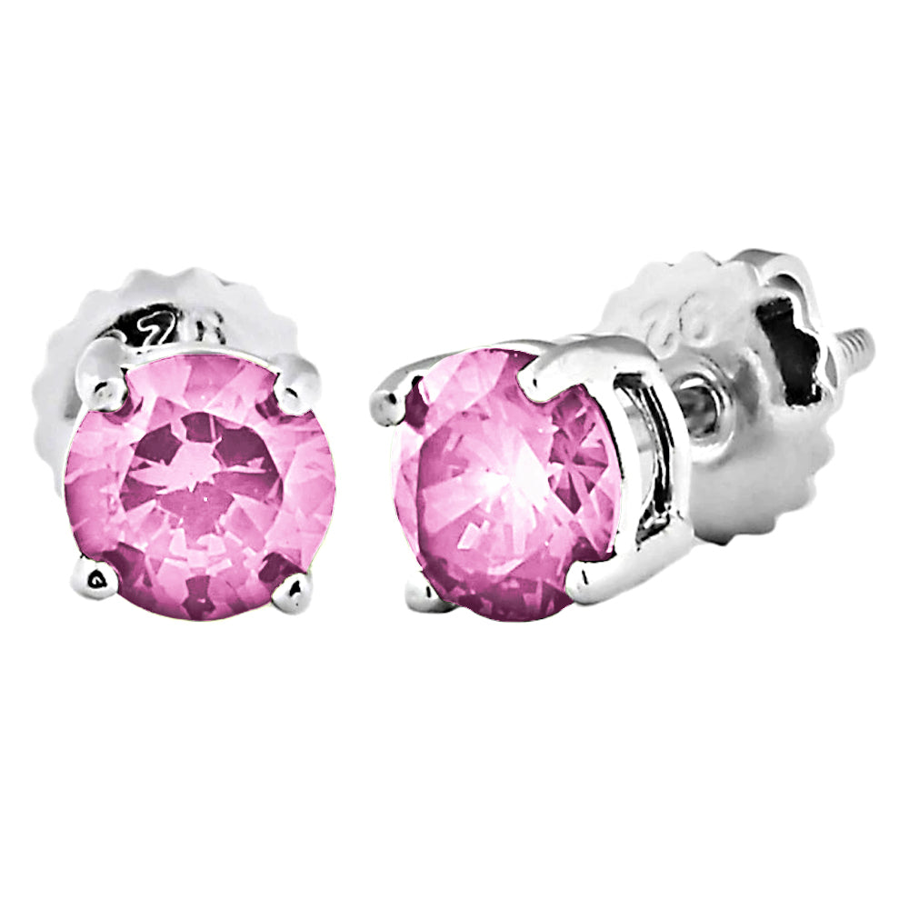 Trustmark Brilliant Cut Pink Tourmaline Ice CZ Screw Back Earrings Sterling Silver - 1000Jewels.com