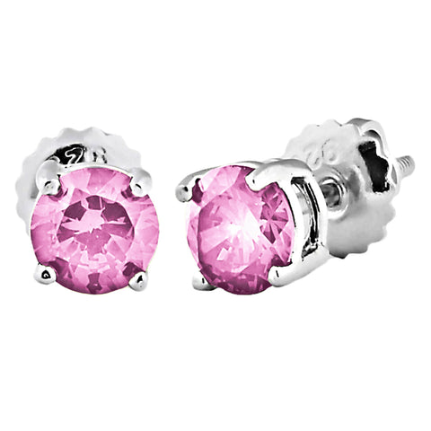 Trustmark Brilliant Cut Pink Tourmaline Ice CZ Screw Back Earrings Sterling Silver - 1000Jewels.com