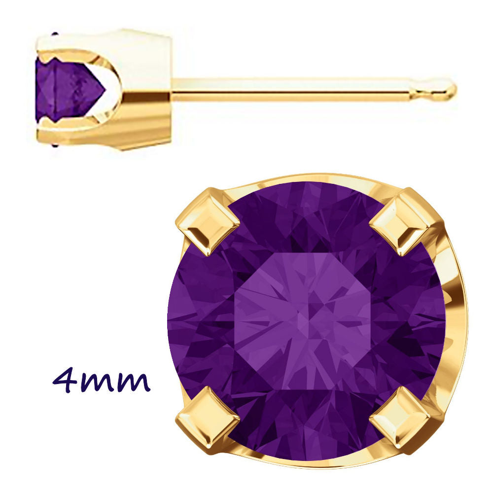 Genuine Natural Amethyst 4-Prong Stud Earrings 14K Yellow Gold - 1000Jewels.com