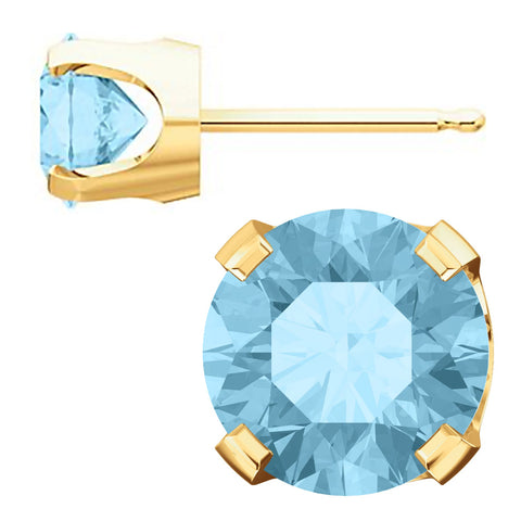 Genuine Natural Aquamarine 4-Prong Stud Earrings 14K Yellow Gold - 1000Jewels.com