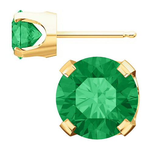 Trustmark Created Emerald 4-Prong Stud Earrings 14K Yellow Gold - 1000Jewels.com