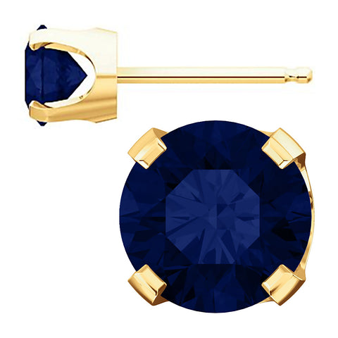 Trustmark Simulated Sapphire 4-Prong Stud Earrings 14K Yellow Gold - 1000Jewels.com