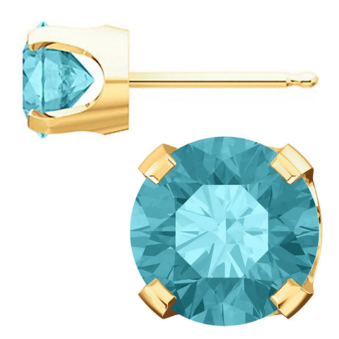 Simulated Blue Zircon 4-Prong Stud Earrings 14K Yellow Gold - 1000Jewels.com