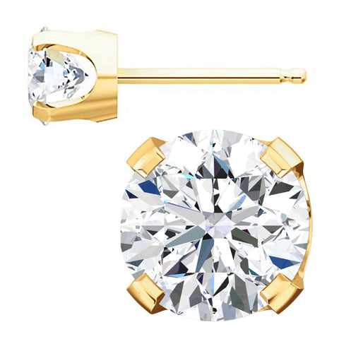 Ice on Fire CZ 4-Prong Stud Earrings 14K Yellow Gold - 1000Jewels.com