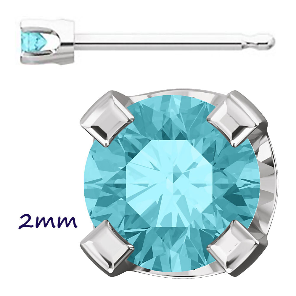 Genuine Natural Blue Zircon 4-Prong Stud Earrings 14K White Gold - 1000Jewels.com