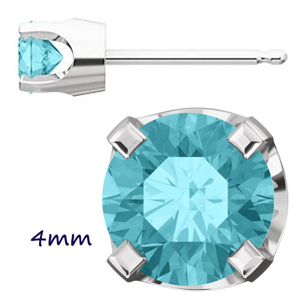 Genuine Natural Blue Zircon 4-Prong Stud Earrings 14K White Gold - 1000Jewels.com