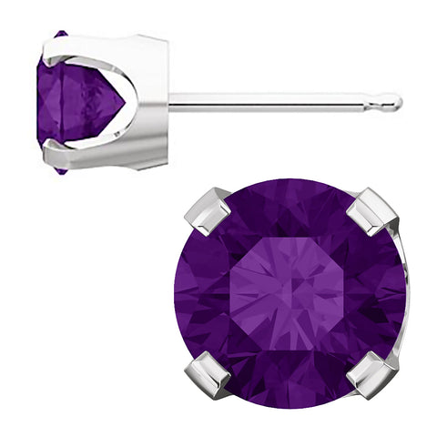 Genuine Natural Amethyst 4-Prong Stud Earrings 14K White Gold - 1000Jewels.com