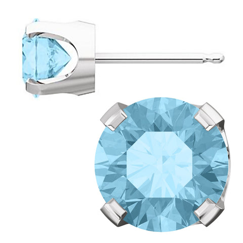 Genuine Natural Aquamarine 4-Prong Stud Earrings 14K White Gold - 1000Jewels.com
