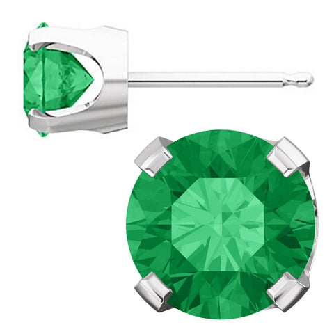 Trustmark Created Emerald 4-Prong Stud Earrings 14K White Gold - 1000Jewels.com