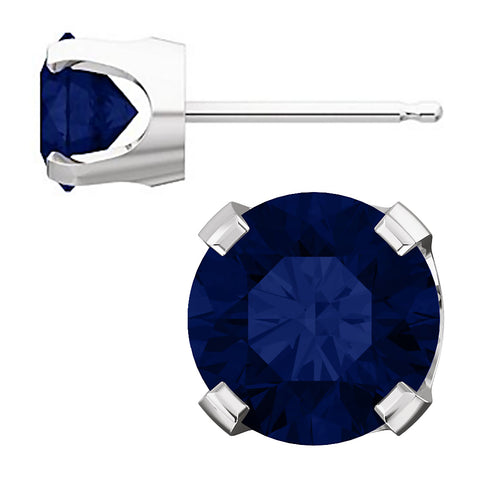 Chatham Created Sapphire 4-Prong Stud Earrings 14K White Gold - 1000Jewels.com