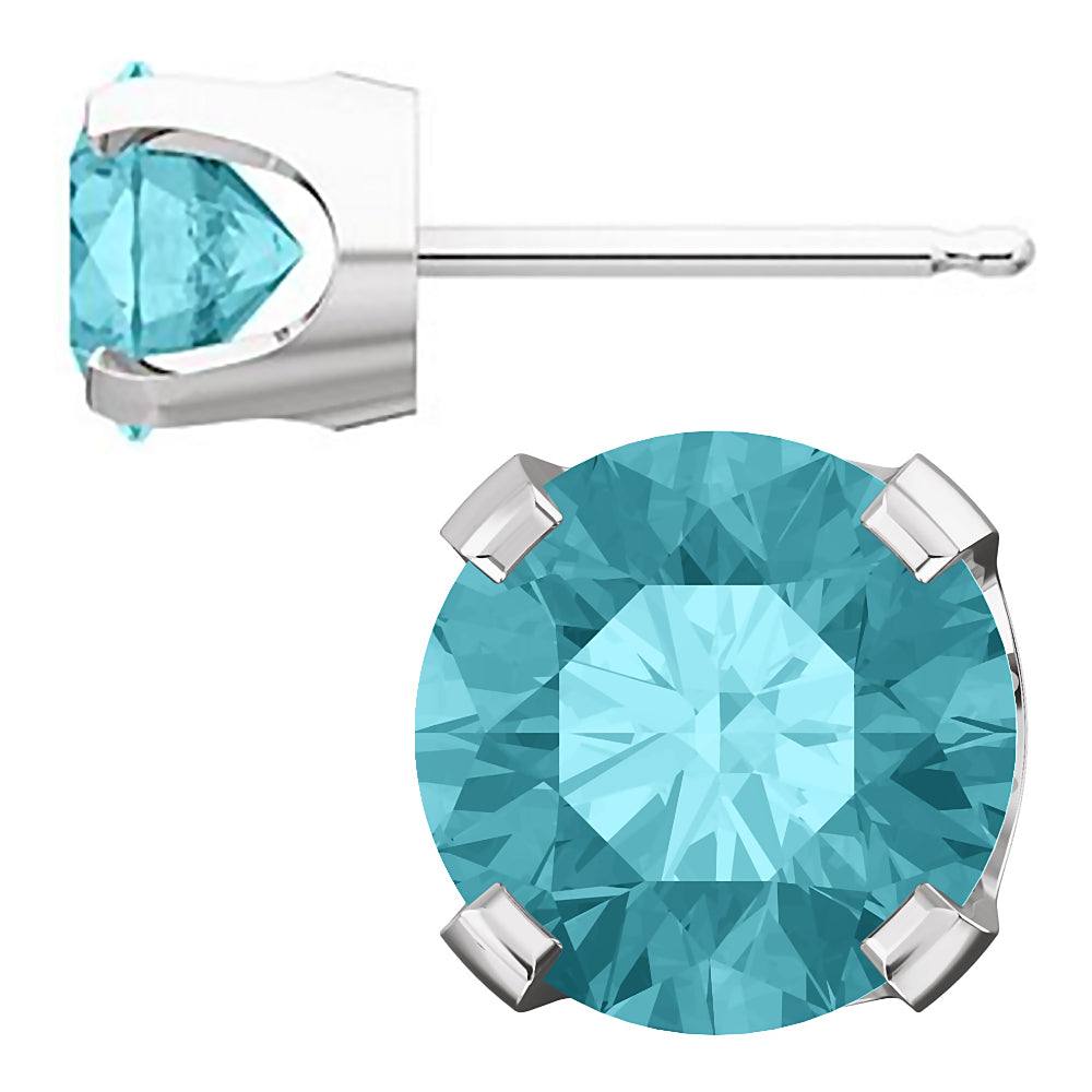 Genuine Natural Blue Zircon 4-Prong Stud Earrings 14K White Gold - 1000Jewels.com