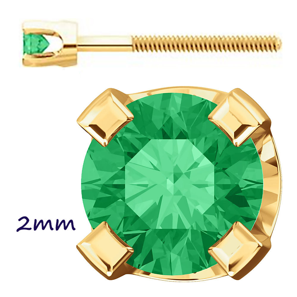Trustmark Created Emerald 4-Prong Screw Back Stud Earrings 14K Yellow Gold - 1000Jewels.com