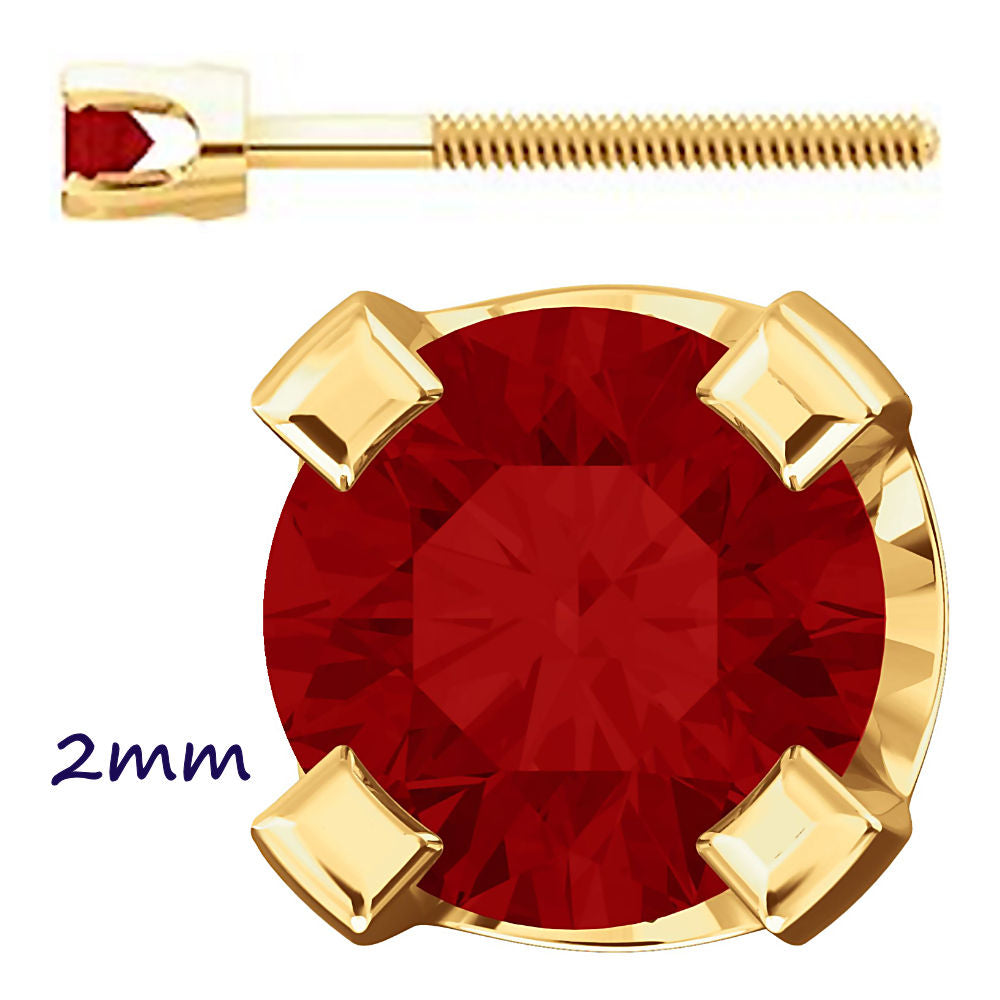 Chatham Created Red Ruby 4-Prong Screw Back Stud Earrings 14K Yellow Gold - 1000Jewels.com