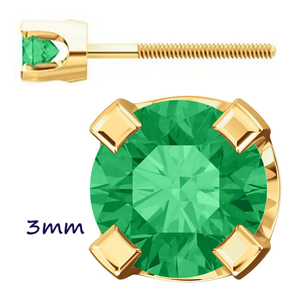 Trustmark Created Emerald 4-Prong Screw Back Stud Earrings 14K Yellow Gold - 1000Jewels.com