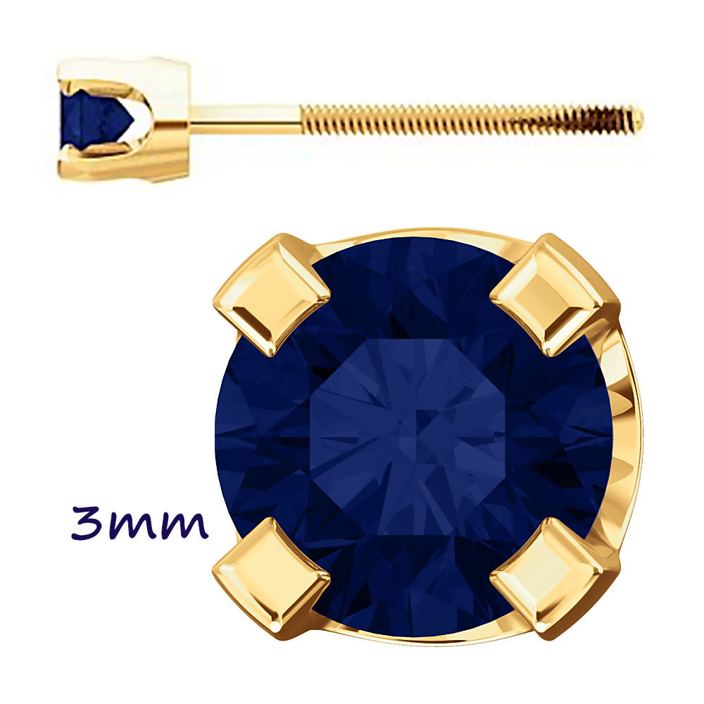 Trustmark Simulated Sapphire 4-Prong Screw Back Stud Earrings 14K Yellow Gold - 1000Jewels.com