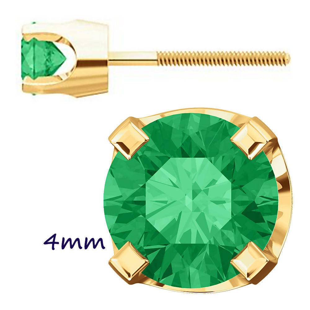 Trustmark Created Emerald 4-Prong Screw Back Stud Earrings 14K Yellow Gold - 1000Jewels.com