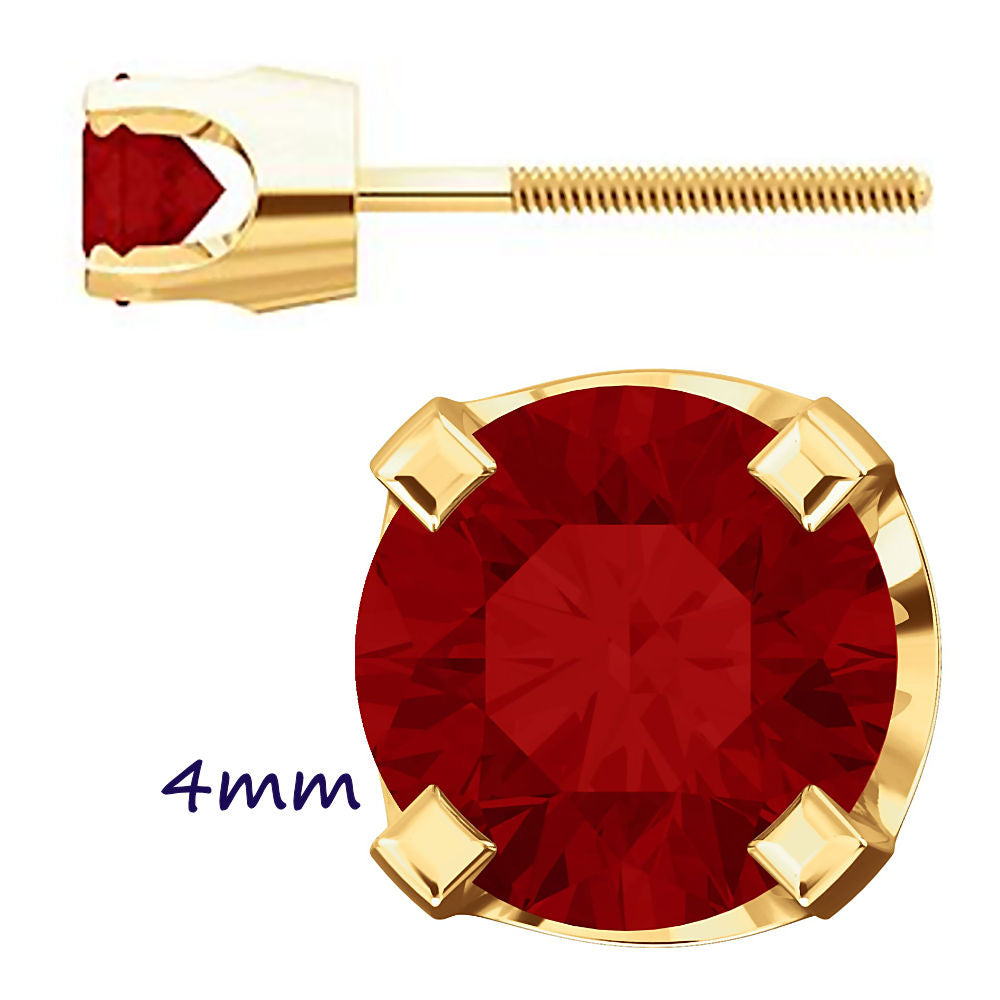 Natural Garnet 4-Prong Screw Back Stud Earrings 14K Yellow Gold - 1000Jewels.com