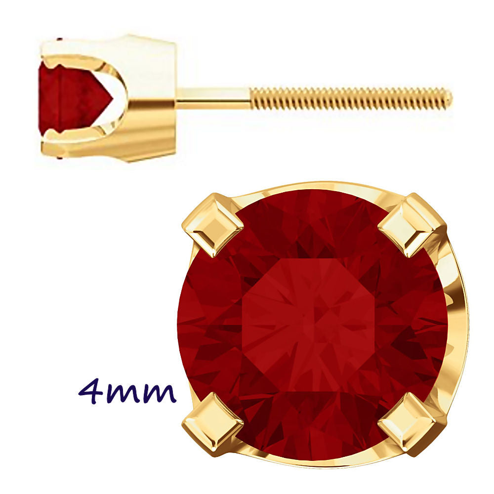 Chatham Created Red Ruby 4-Prong Screw Back Stud Earrings 14K Yellow Gold - 1000Jewels.com