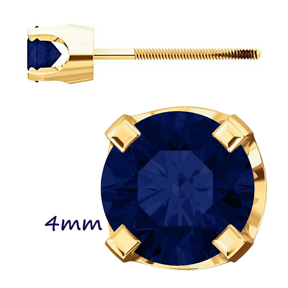Trustmark Simulated Sapphire 4-Prong Screw Back Stud Earrings 14K Yellow Gold - 1000Jewels.com