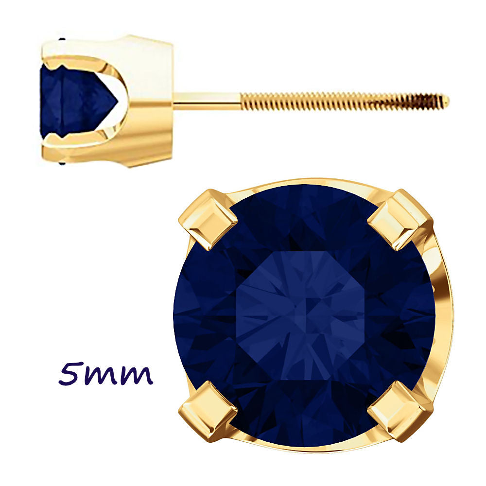 Trustmark Simulated Sapphire 4-Prong Screw Back Stud Earrings 14K Yellow Gold - 1000Jewels.com