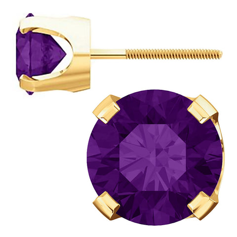 Natural Amethyst 4-Prong Screw Back Stud Earrings 14K Yellow Gold - 1000Jewels.com