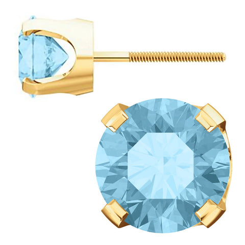 Natural Aquamarine 4-Prong Screw Back Stud Earrings 14K Yellow Gold - 1000Jewels.com