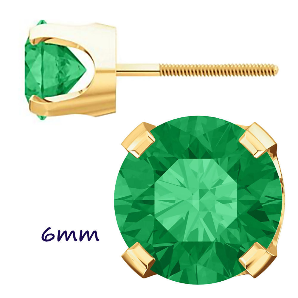 Trustmark Created Emerald 4-Prong Screw Back Stud Earrings 14K Yellow Gold - 1000Jewels.com