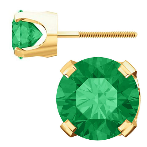 Chatham Created Emerald 4-Prong Screw Back Stud Earrings 14K Yellow Gold - 1000Jewels.com