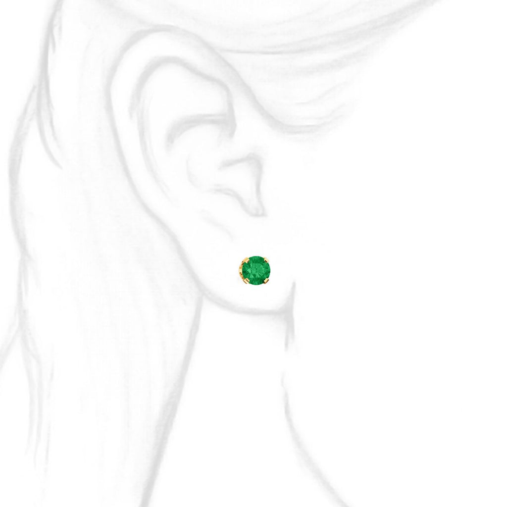 Trustmark Created Emerald 4-Prong Screw Back Stud Earrings 14K Yellow Gold - 1000Jewels.com