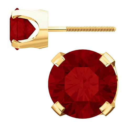 Natural Garnet 4-Prong Screw Back Stud Earrings 14K Yellow Gold - 1000Jewels.com