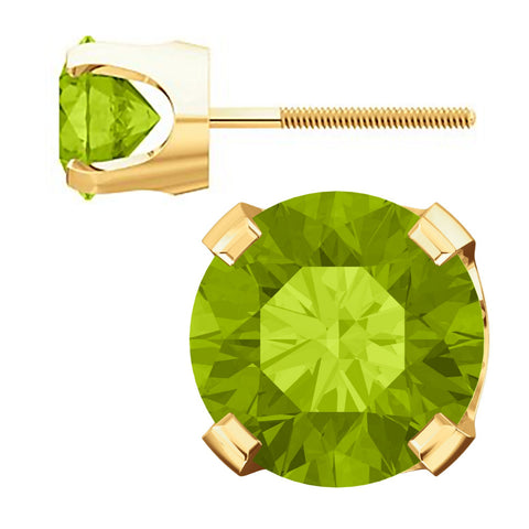 Trustmark Natural Peridot 4-Prong Screw Back Stud Earrings 14K Yellow Gold - 1000Jewels.com