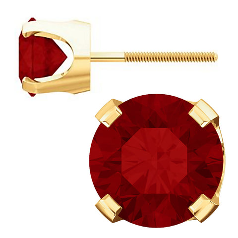 Trustmark Created Red Ruby 4-Prong Screw Back Stud Earrings 14K Yellow Gold - 1000Jewels.com