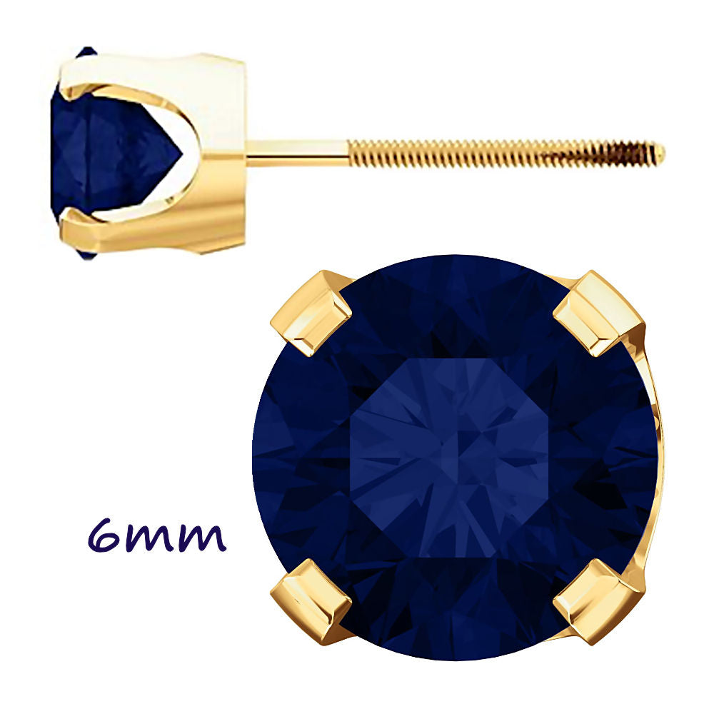 Trustmark Simulated Sapphire 4-Prong Screw Back Stud Earrings 14K Yellow Gold - 1000Jewels.com