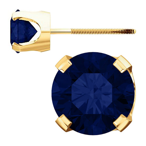 Chatham Created Sapphire 4-Prong Screw Back Stud Earrings 14K Yellow Gold - 1000Jewels.com