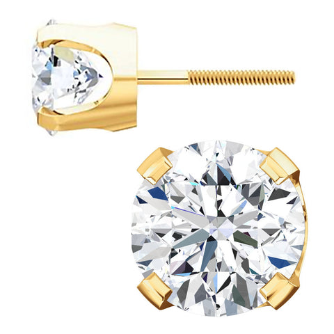 Ice on Fire CZ 4-Prong Screw Back Stud Earrings 14K Yellow Gold - 1000Jewels.com
