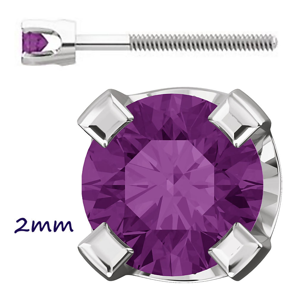 Color Change Chatham Created Alexandrite 4-Prong Screw Back Stud Earrings 14K White Gold - 1000Jewels.com