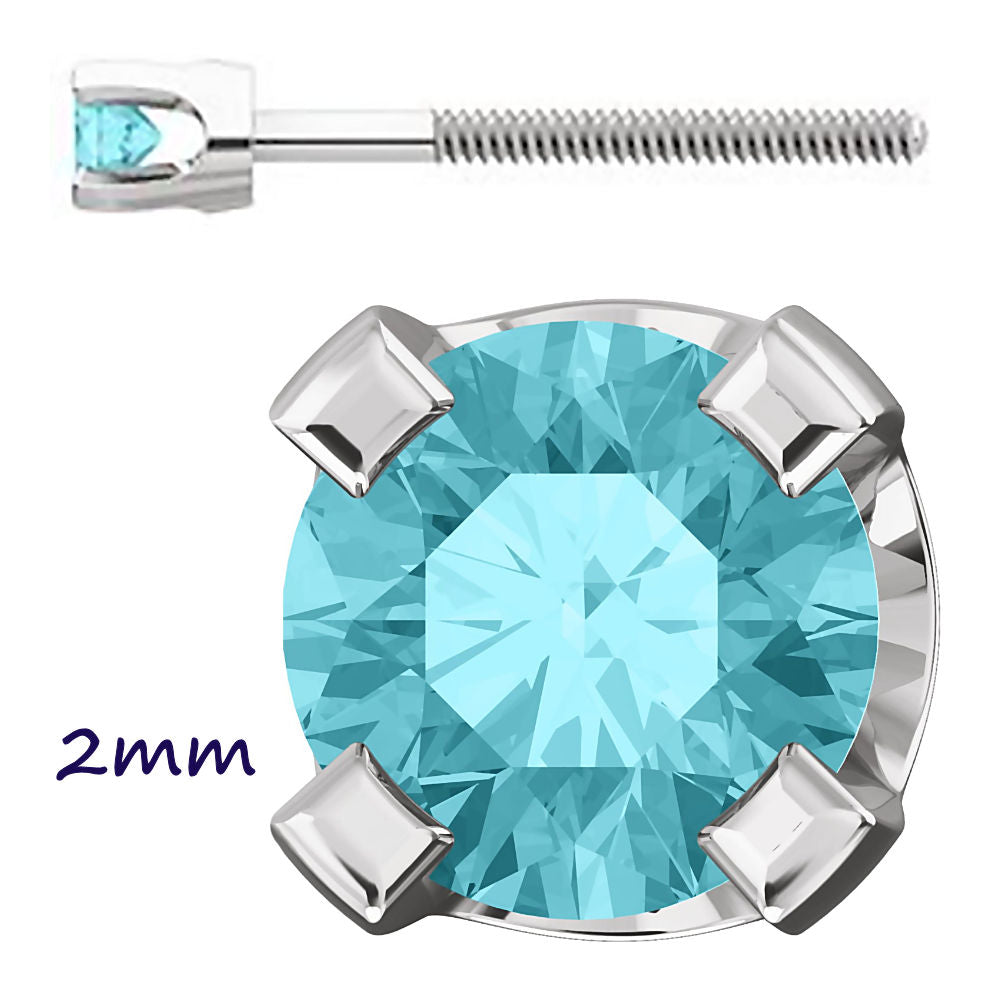 Natural Blue Zircon 4-Prong Screw Back Stud Earrings 14K White Gold - 1000Jewels.com