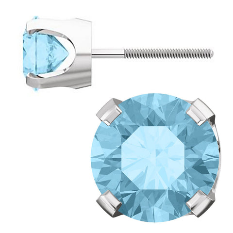 Natural Aquamarine 4-Prong Screw Back Stud Earrings 14K White Gold - 1000Jewels.com