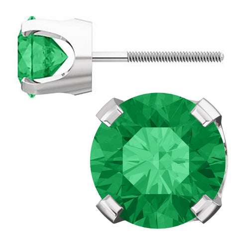 Trustmark Created Emerald 4-Prong Screw Back Stud Earrings 14K White Gold - 1000Jewels.com