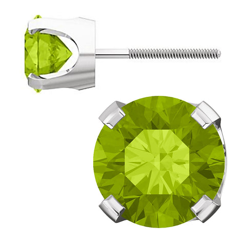 Trustmark Natural Peridot 4-Prong Screw Back Stud Earrings 14K White Gold - 1000Jewels.com