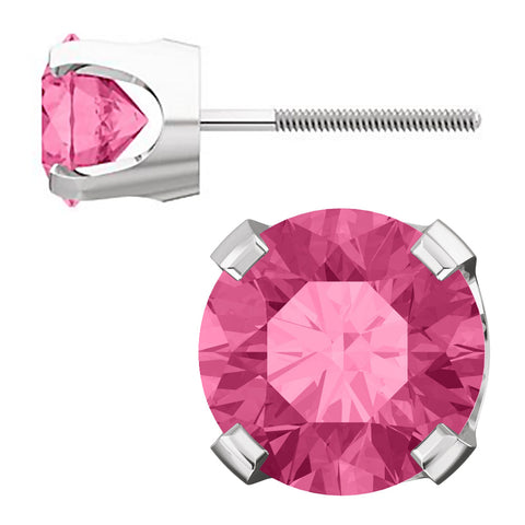 Simulated Tourmaline 4-Prong Screw Back Stud Earrings 14K White Gold - 1000Jewels.com