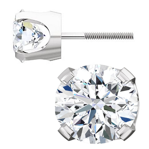 Ice on Fire CZ 4-Prong Screw Back Stud Earrings 14K White Gold - 1000Jewels.com