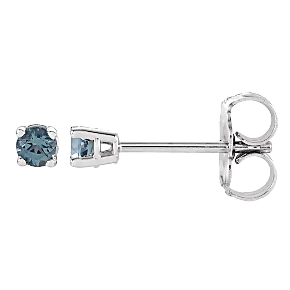 Simulated Aquamarine 4-Prong Cast Basket Stud Earrings 14K White Gold - 1000Jewels.com