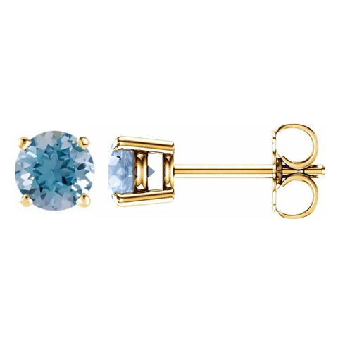 Natural Aquamarine 4-Prong Cast Basket Stud Earrings 14K Yellow Gold - 1000Jewels.com